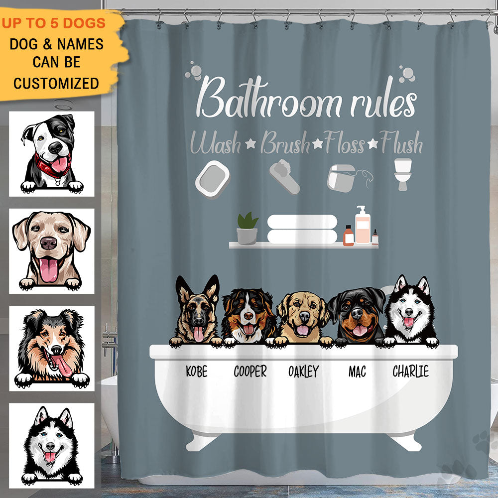 Bathroom Rules -Personalized Dog Shower Curtain, Bathroom Decor, Gift For Kids - Jonxifon