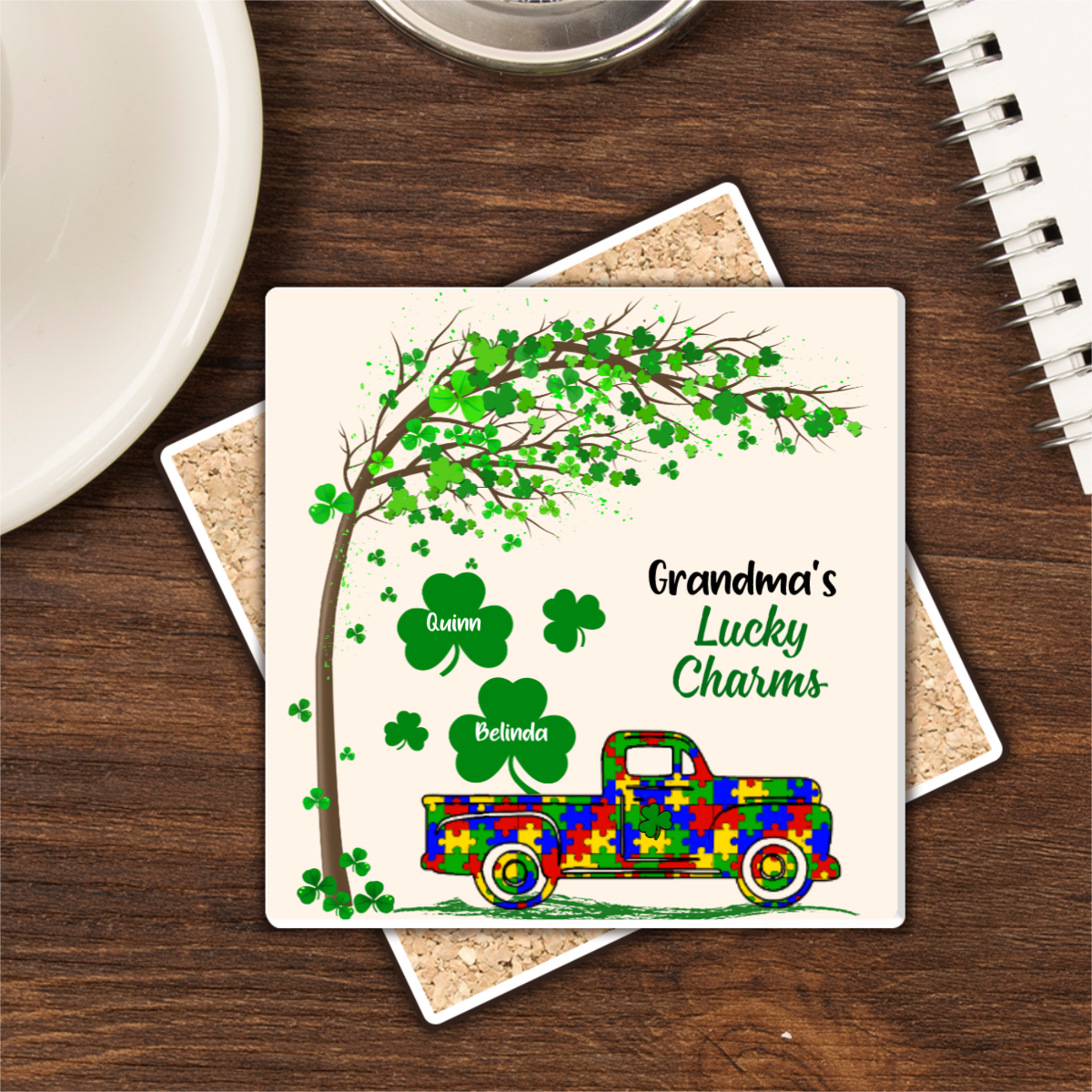 Personalized Family Square Stone Coasters Gifts - My Lucky Charms - Jonxifon