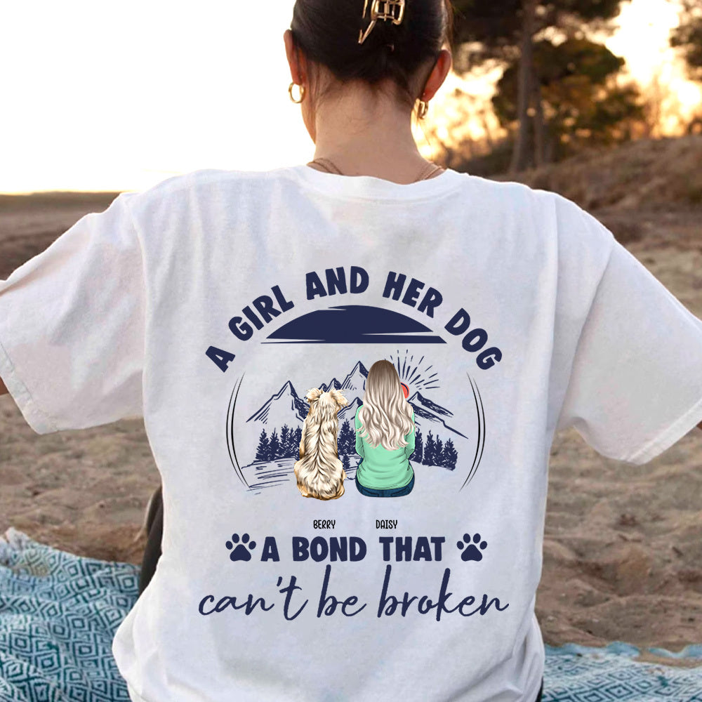 A Girl And Her Dog Sketch Mountain Backside Shirt, Dog Lover Gift CustomCat