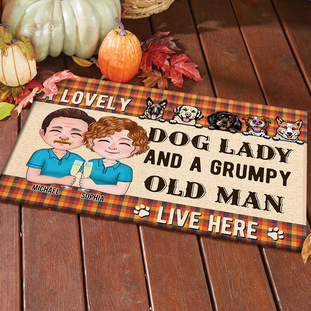 Personalized Crazy Dog Lady And Grumpy Old Man Live Here Doormat, Dog Lover Gift CHI-DIEP