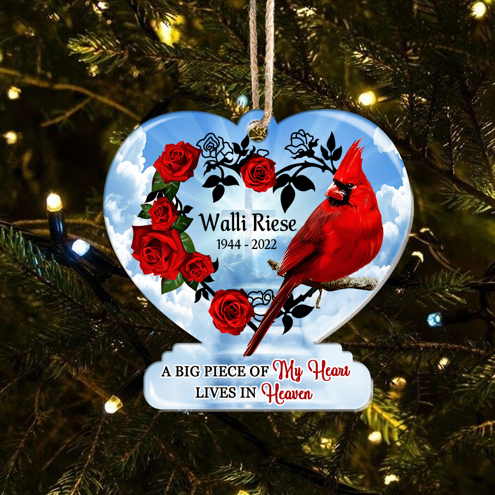 Personalized Memorial Cardinal A Big Piece Of My Heart Lives In Heaven Printed Acrylic Ornament, Holiday Gift For Family DUNG-DIEP