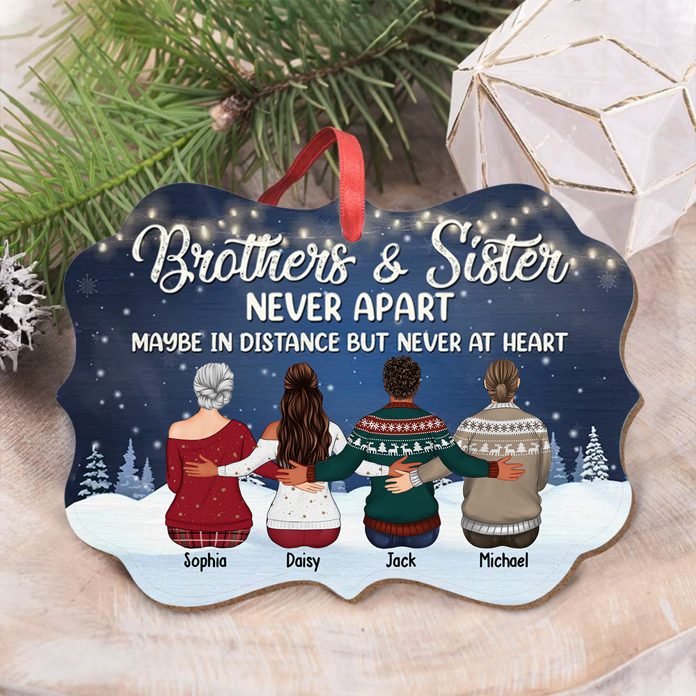 Personalized Brothers & Sisters Never Apart Benelux Shaped Wood Christmas Ornament DUNG-DIEP