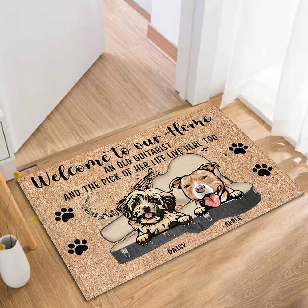 Guitarist His Pick And Dog Live Here Custom Doormat, DIY Gift For Dog Lovers CT-DIEP