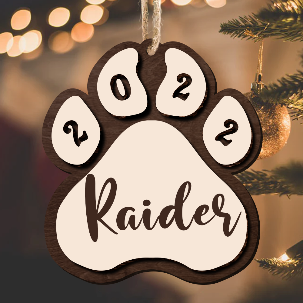 Personalized Paw Shaped 2 Layered Wood Christmas Ornament, Dog Lovers Gift DUNG-DIEP