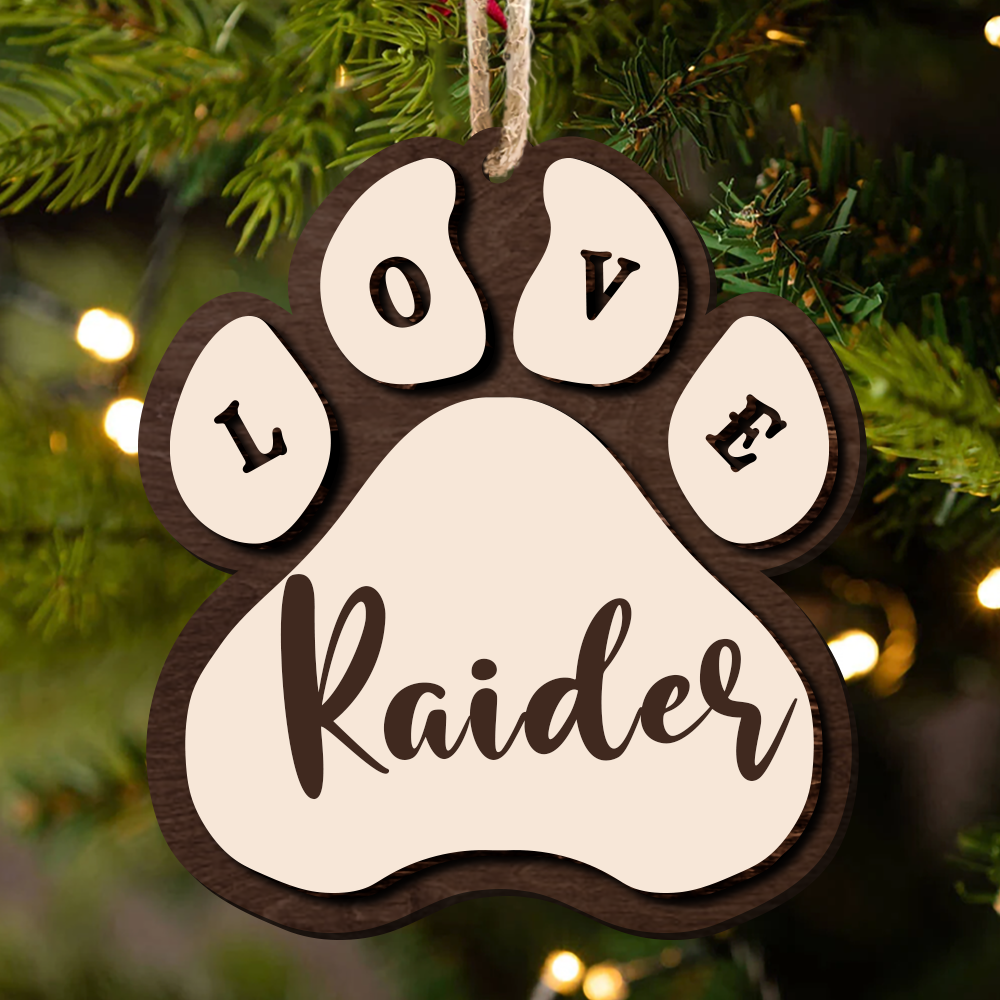 Personalized Paw Shaped 2 Layered Wood Christmas Ornament, Dog Lovers Gift DUNG-DIEP