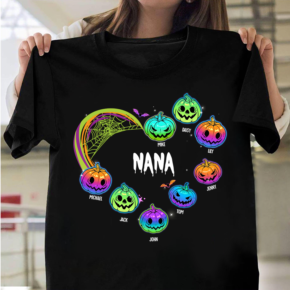 Personalize Heart Pumpkin Mom Grandma Halloween T-shirt, Gift for Grandma CustomCat