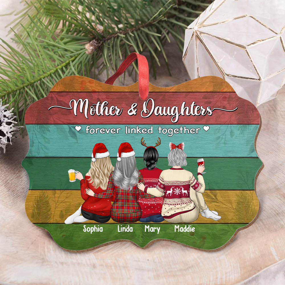 Personalized Mother & Daughters Forever Linked Together Benelux Shaped Wood Christmas Ornament DUNG-DIEP