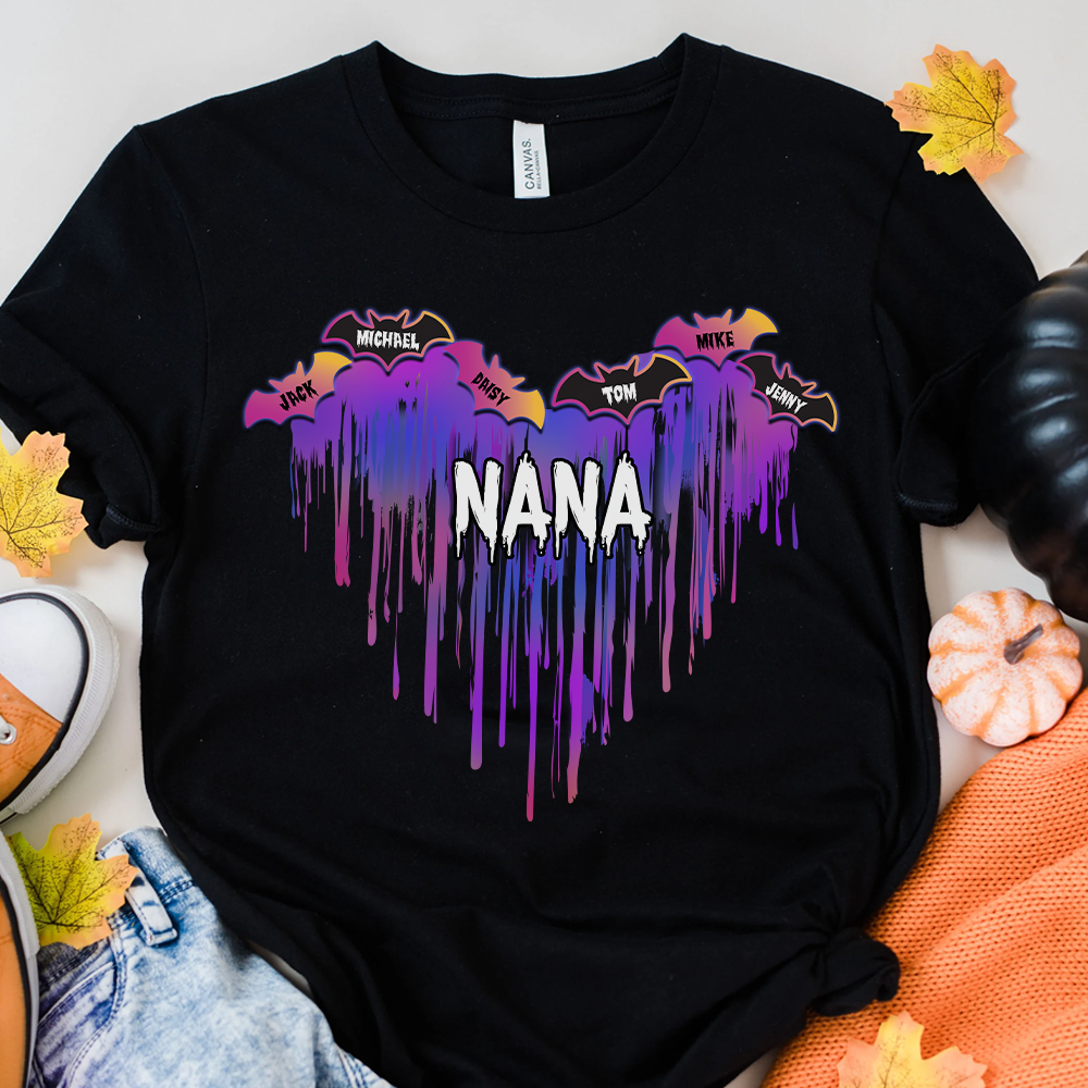 Personalized Heart Mom Grandma Halloween T-shirt, Gift for Grandma CustomCat