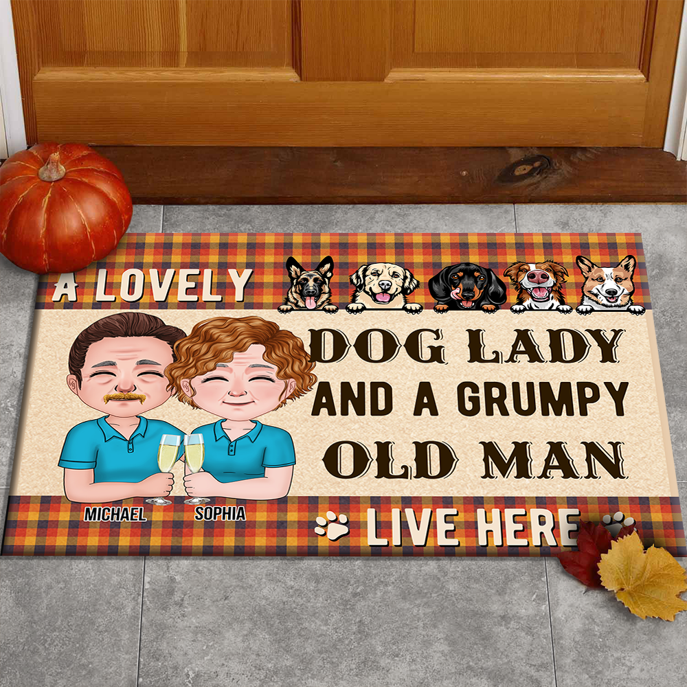 Personalized Crazy Dog Lady And Grumpy Old Man Live Here Doormat, Dog Lover Gift CHI-DIEP