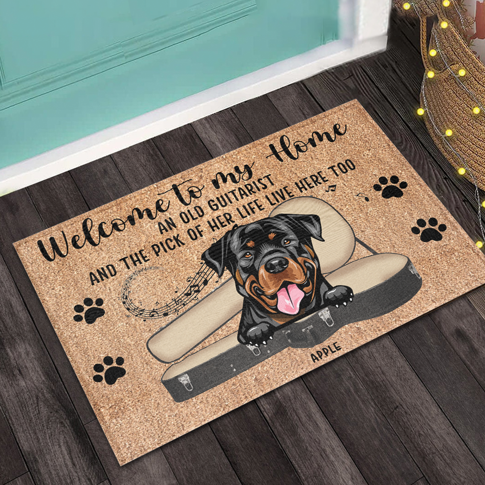 Guitarist His Pick And Dog Live Here Custom Doormat, DIY Gift For Dog Lovers CT-DIEP