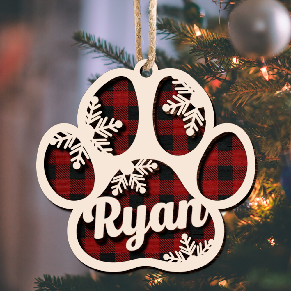 Personalized Jingle Paws Shaped 2 Layered Wood Ornament, Dog Lover Gifts DUNG-DIEP