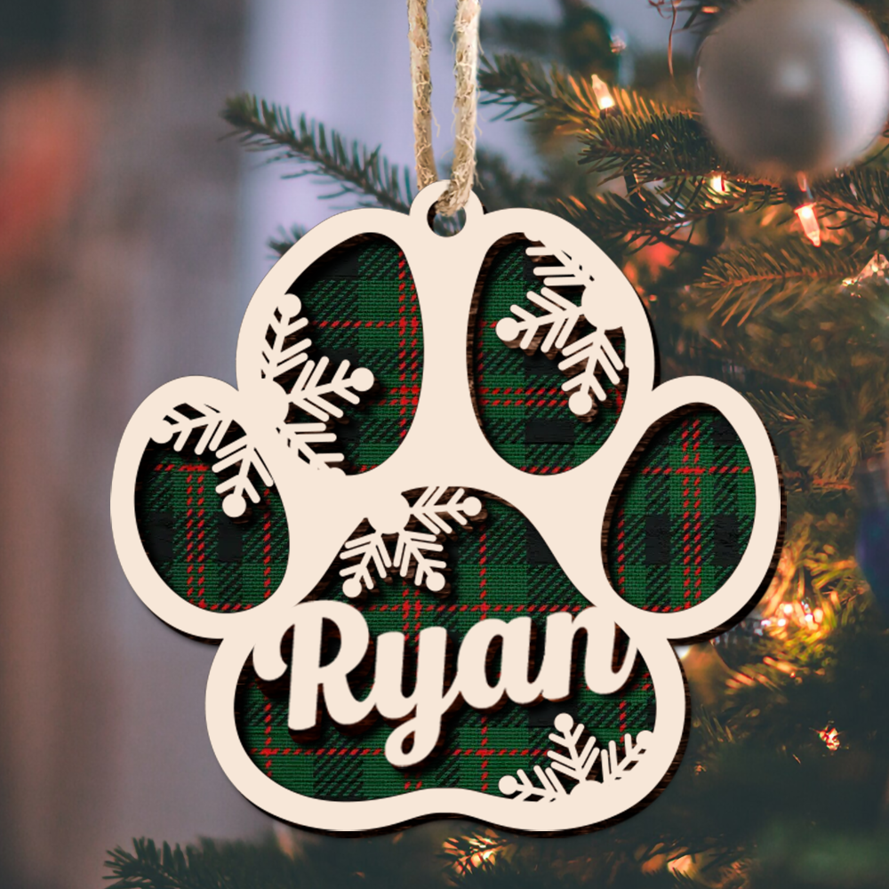 Personalized Jingle Paws Shaped 2 Layered Wood Ornament, Dog Lover Gifts DUNG-DIEP