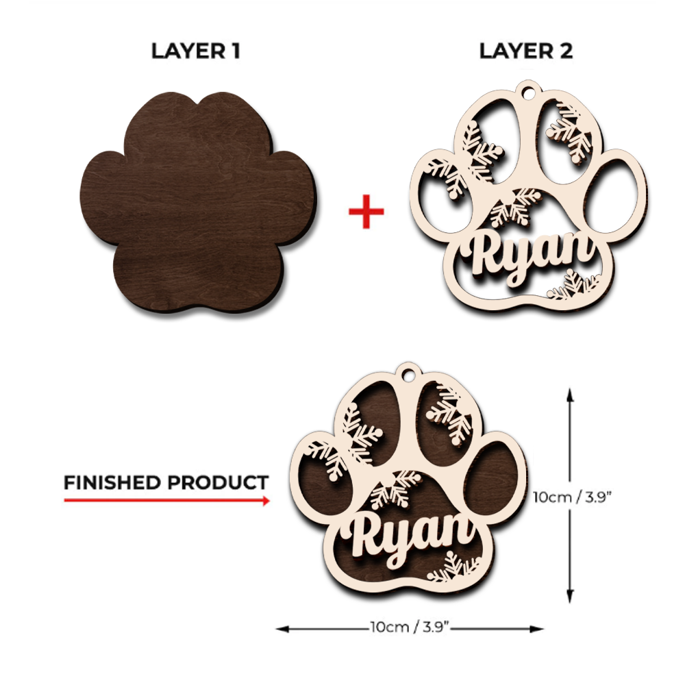 Personalized Jingle Paws Shaped 2 Layered Wood Ornament, Dog Lover Gifts DUNG-DIEP