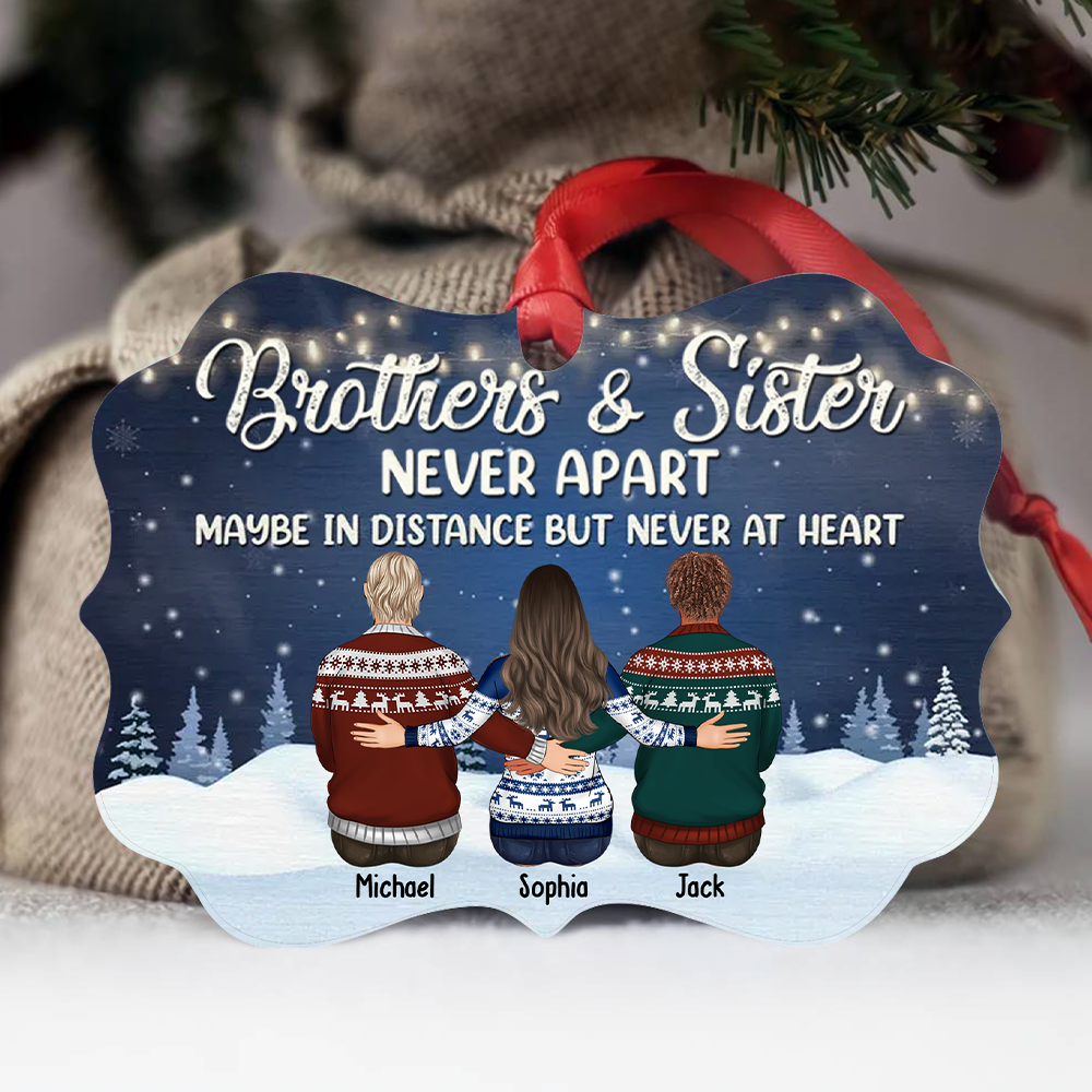 Personalized Brothers & Sisters Never Apart Benelux Shaped Wood Christmas Ornament DUNG-DIEP