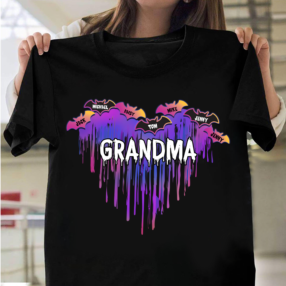 Personalized Heart Mom Grandma Halloween T-shirt, Gift for Grandma CustomCat