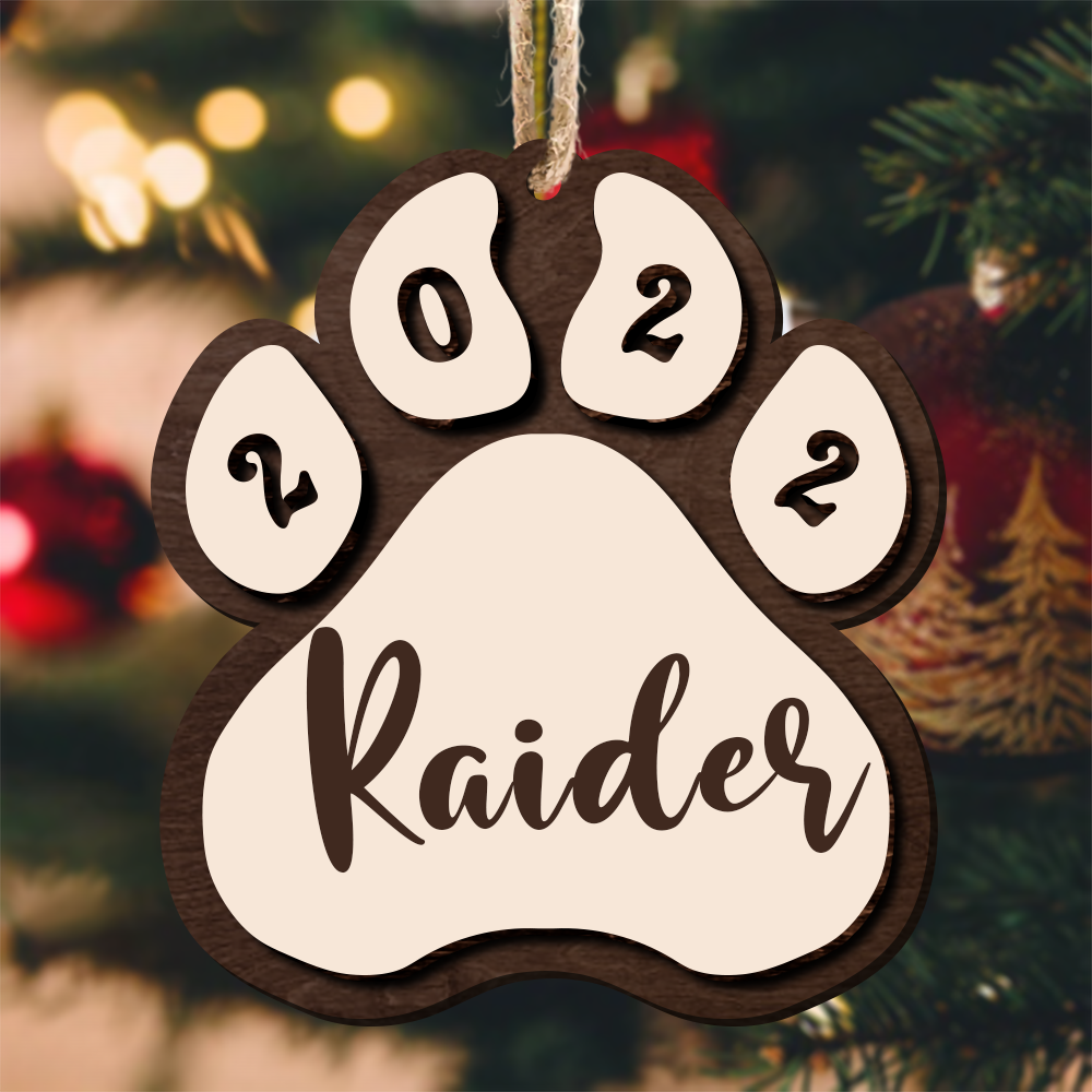 Personalized Paw Shaped 2 Layered Wood Christmas Ornament, Dog Lovers Gift DUNG-DIEP