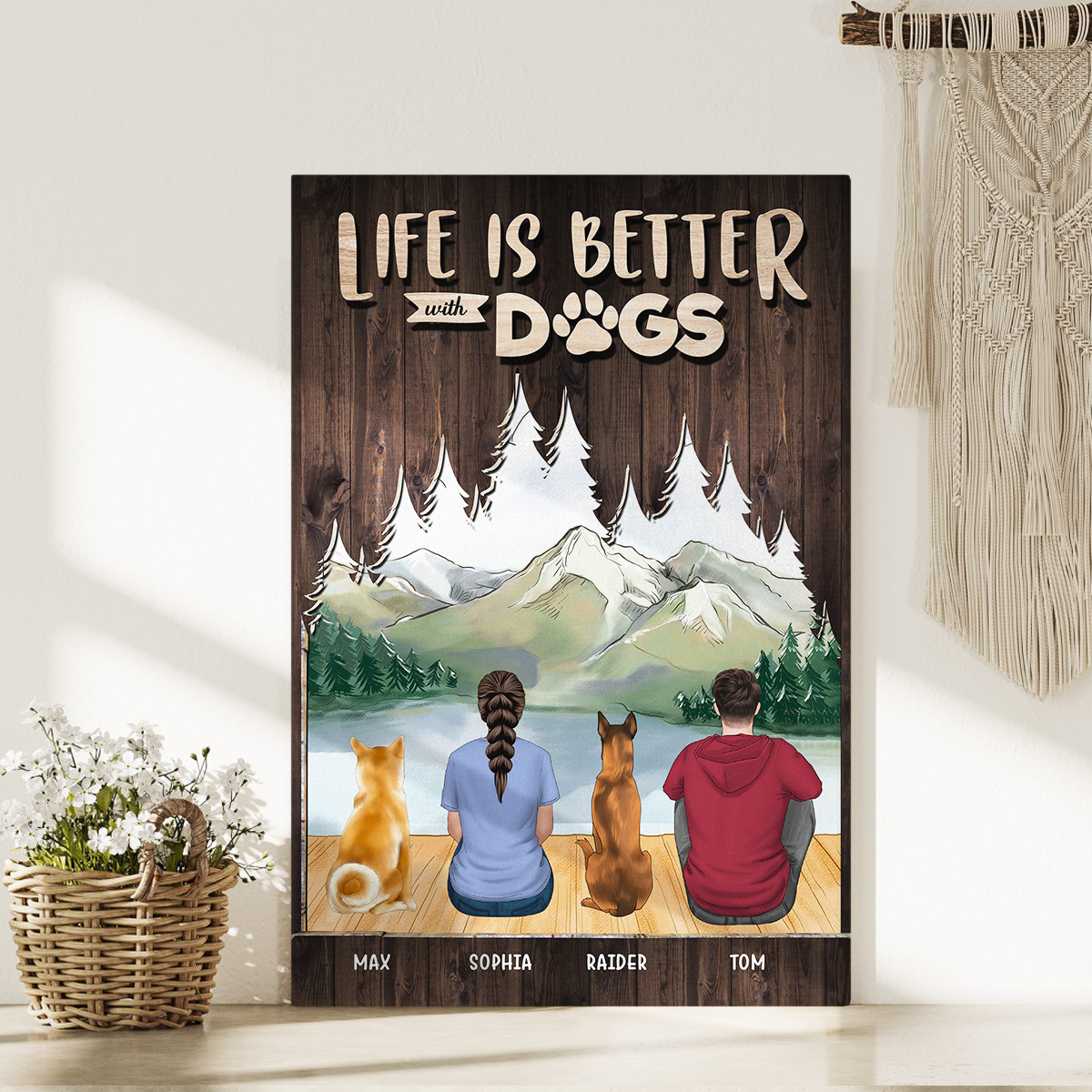 Life Is Better With Dogs Canvas, Best Printed Gift For Dog Lovers JonxiFon