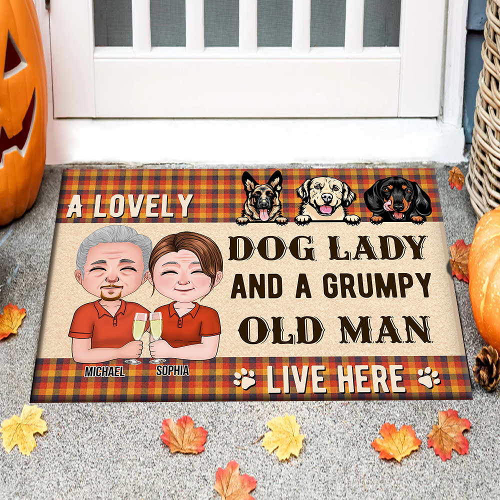 Personalized Crazy Dog Lady And Grumpy Old Man Live Here Doormat, Dog Lover Gift CHI-DIEP