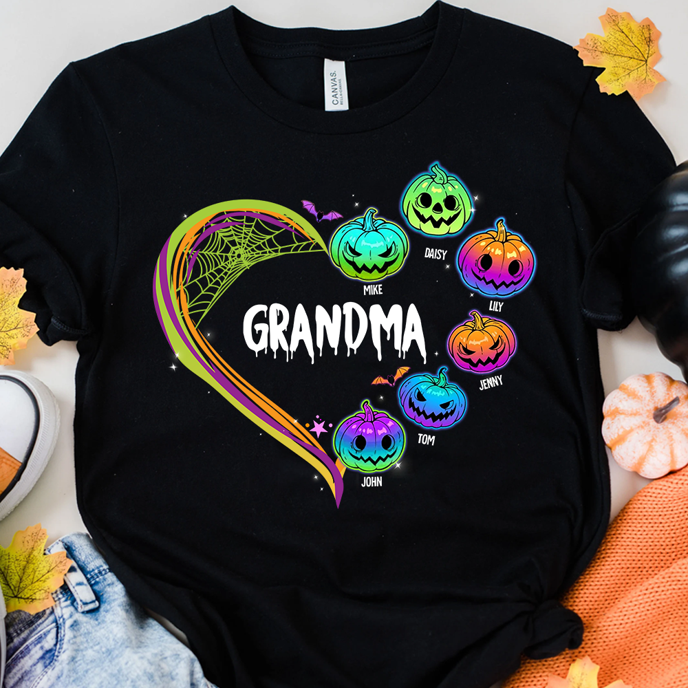 Personalize Heart Pumpkin Mom Grandma Halloween T-shirt, Gift for Grandma CustomCat