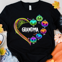 Thumbnail for Personalize Heart Pumpkin Mom Grandma Halloween T-shirt, Gift for Grandma CustomCat