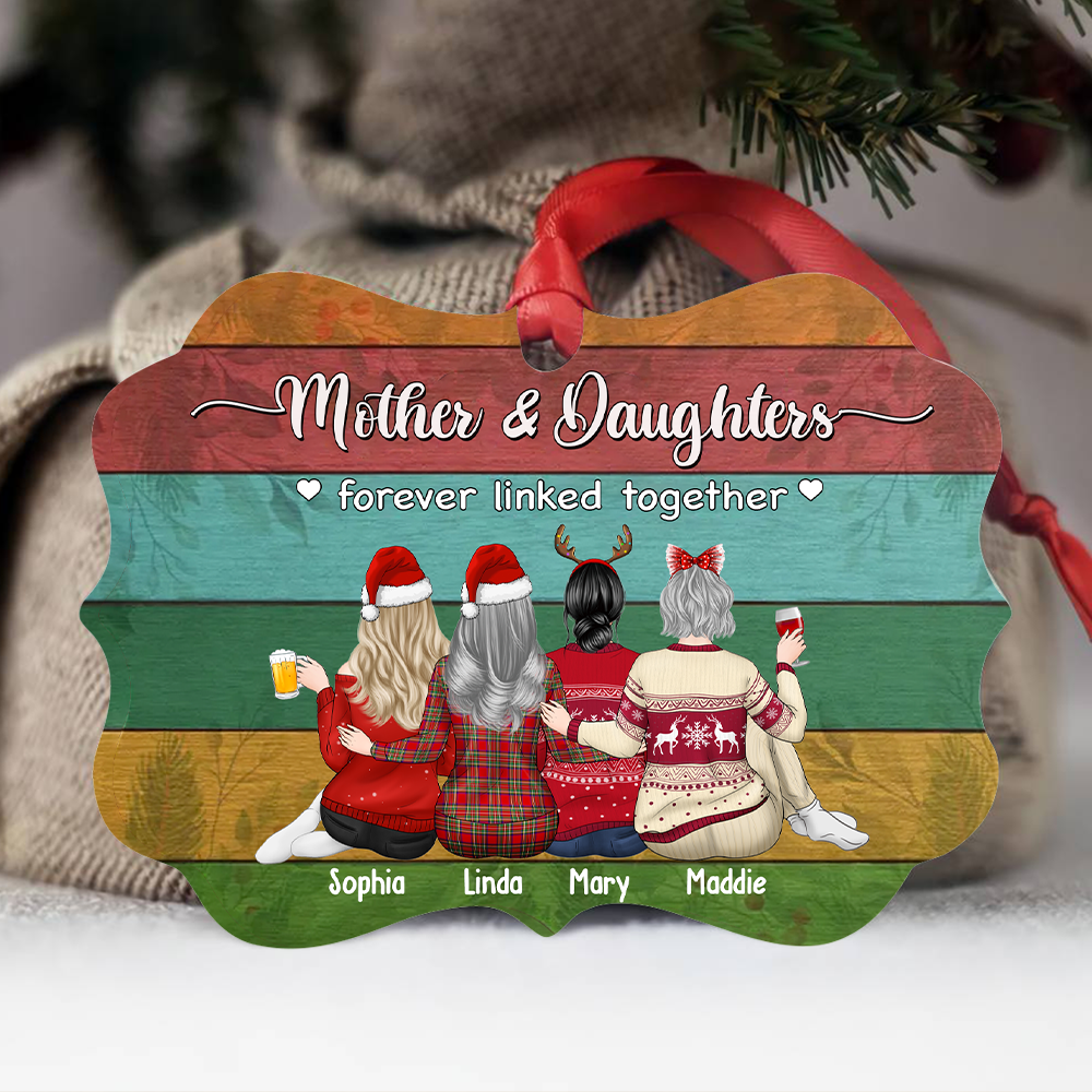 Personalized Mother & Daughters Forever Linked Together Benelux Shaped Wood Christmas Ornament DUNG-DIEP