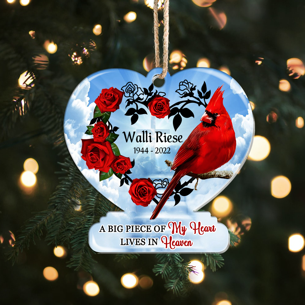 Personalized Memorial Cardinal A Big Piece Of My Heart Lives In Heaven Printed Acrylic Ornament, Holiday Gift For Family DUNG-DIEP