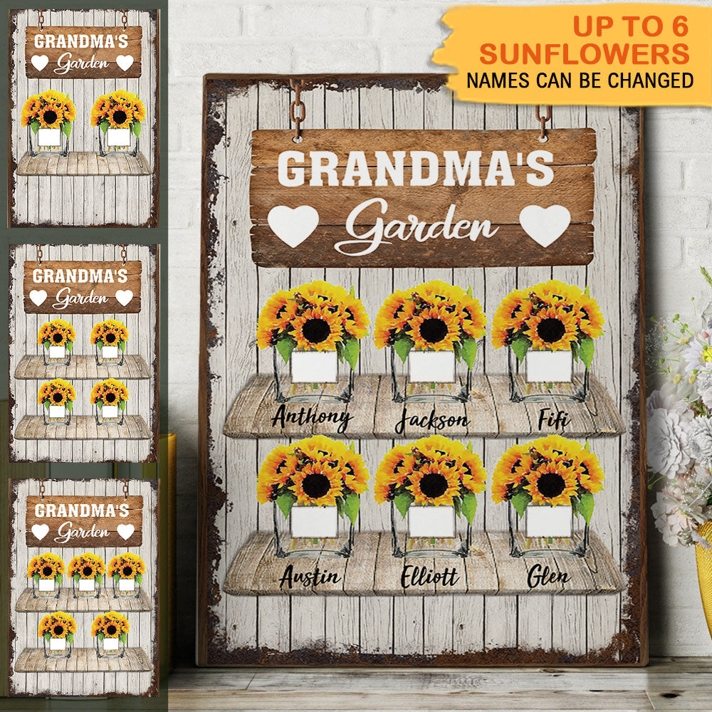 Grandma's Sunflower Garden Gifts, Personalized Canvas Wall Art - Jonxifon