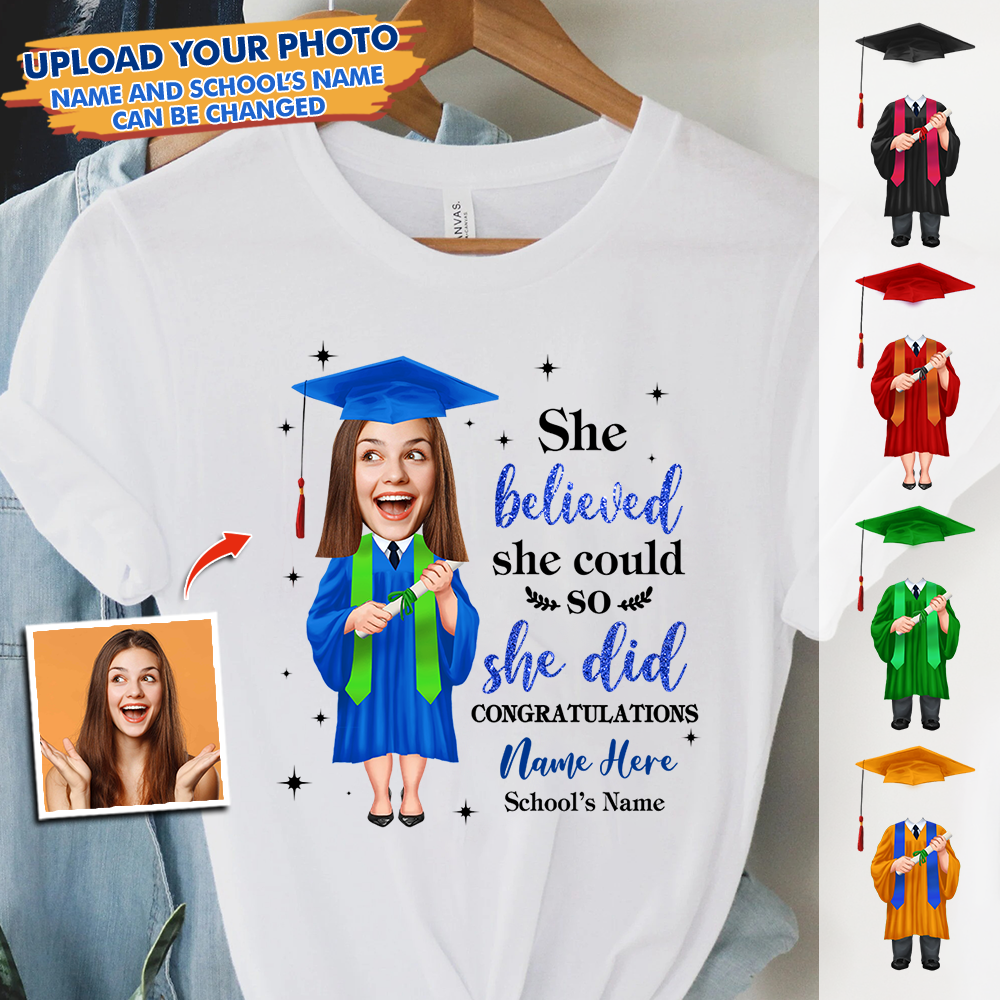 Personalized She Believed She Could Senior Class Of 2023 Graduation T-shirt, Grad Gift CustomCat