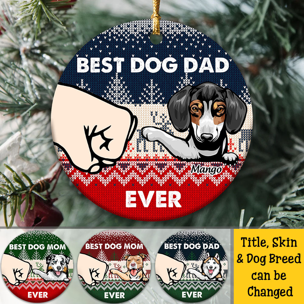 Personalized Best Dog Dad Ever Christmas Ceramic Ornament, Personalized Decorative Ornament CHI-THUY