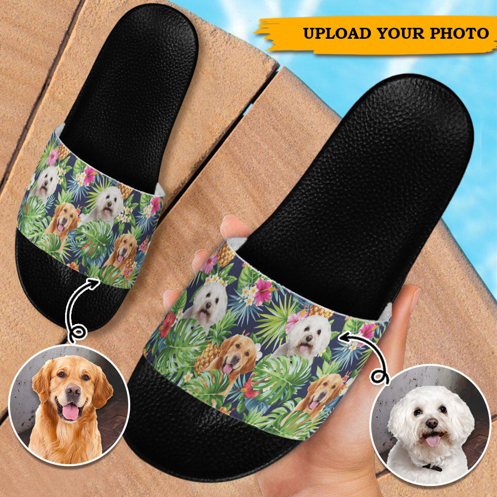 Dog Tropical Summer Dog Lovers Slide Sandals, Photo Upload Gift