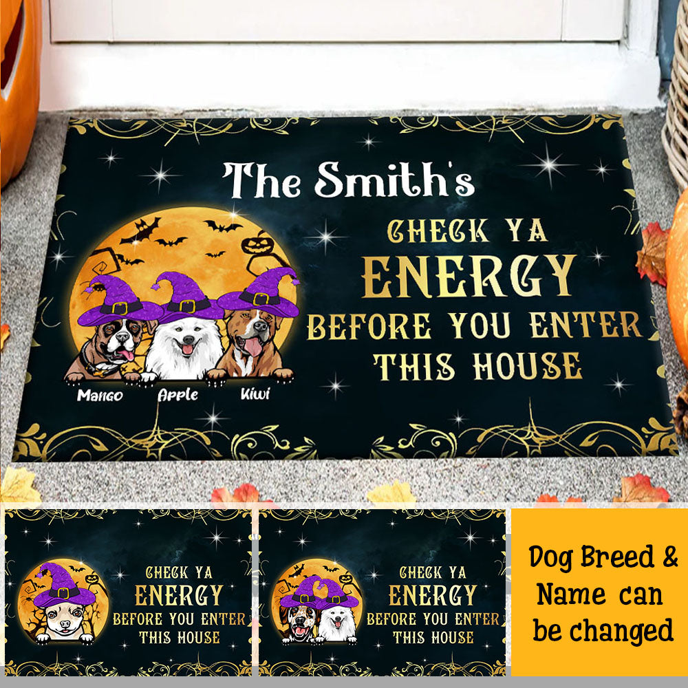 Personalized Dog Mom Check Ya Energy Halloween Doormat, Dog Lover Gift CHI-THUY