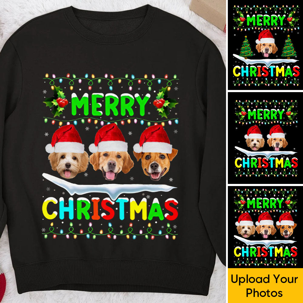 Custom Pet Face Photo Christmas Family Shirts, Christmas Gift For Dog Cat Lovers CustomCat