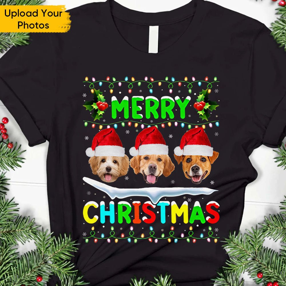 Custom Pet Face Photo Christmas Family Shirts, Christmas Gift For Dog Cat Lovers CustomCat