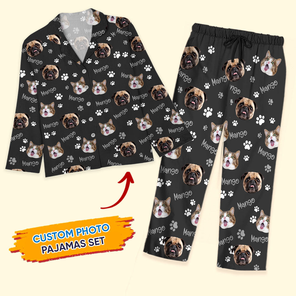 Custom Dog Cat Photo With Name Pajamas Set, Pet Lover Gift YHN-THUY