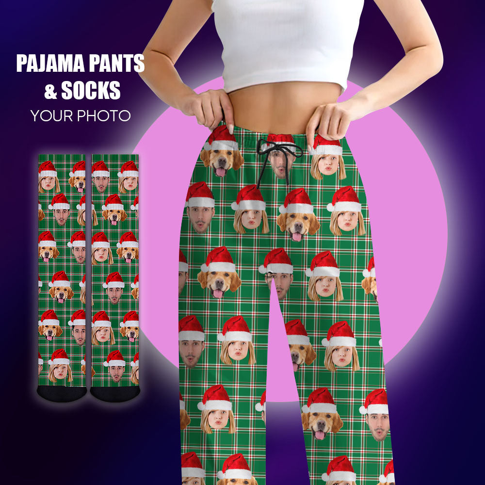 Custom Christmas With Face Photo Family Pajama Pants, Christmas Gift YHN-THUY