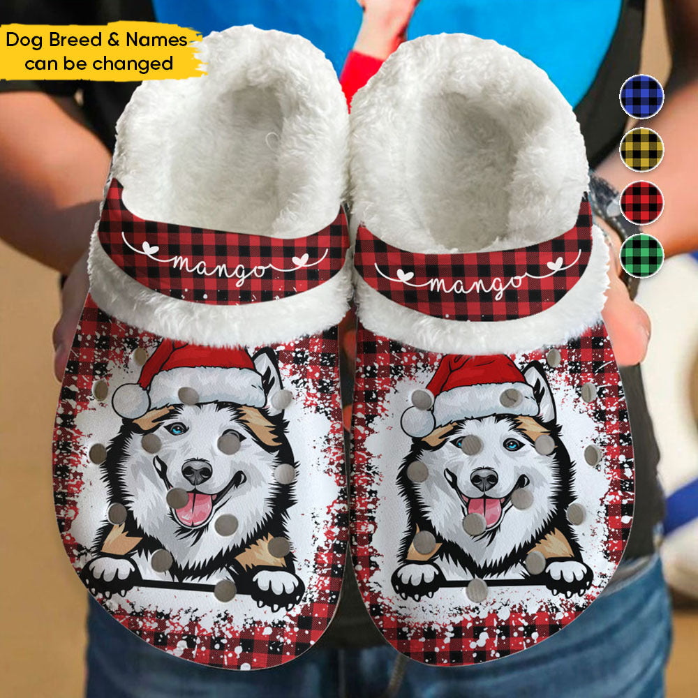 Personalized Dear Santa Dog Christmas Pattern Fleece Crocs, Christmas Gift For Dog Lover