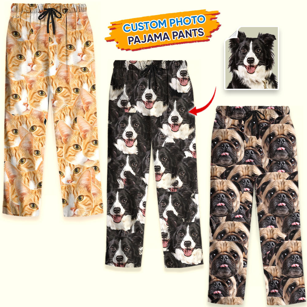 Custom Multiple Face Photo Family With Pet Pajama Pants, Pet Lover Gift YHN-THUY