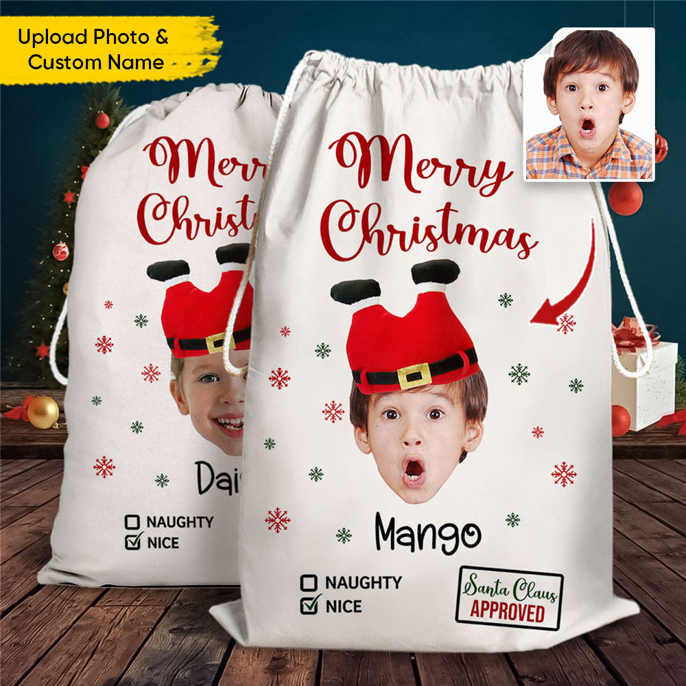 Personalized Face Photo Funny Trouser-Shaped Noel Hat Christmas Bag, Holiday Gift For Family Dung-Yen