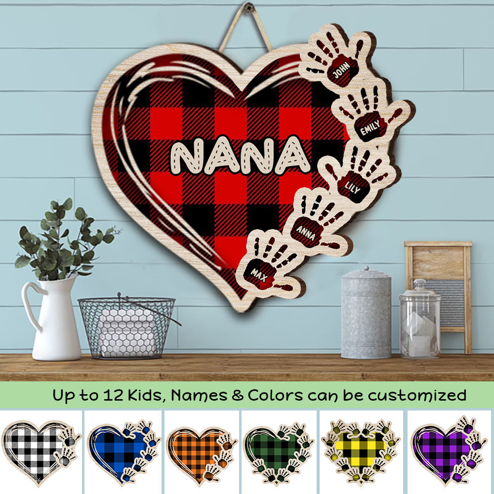 Nana/Mom Heart Handprint Shaped Wood Sign, Home Decor