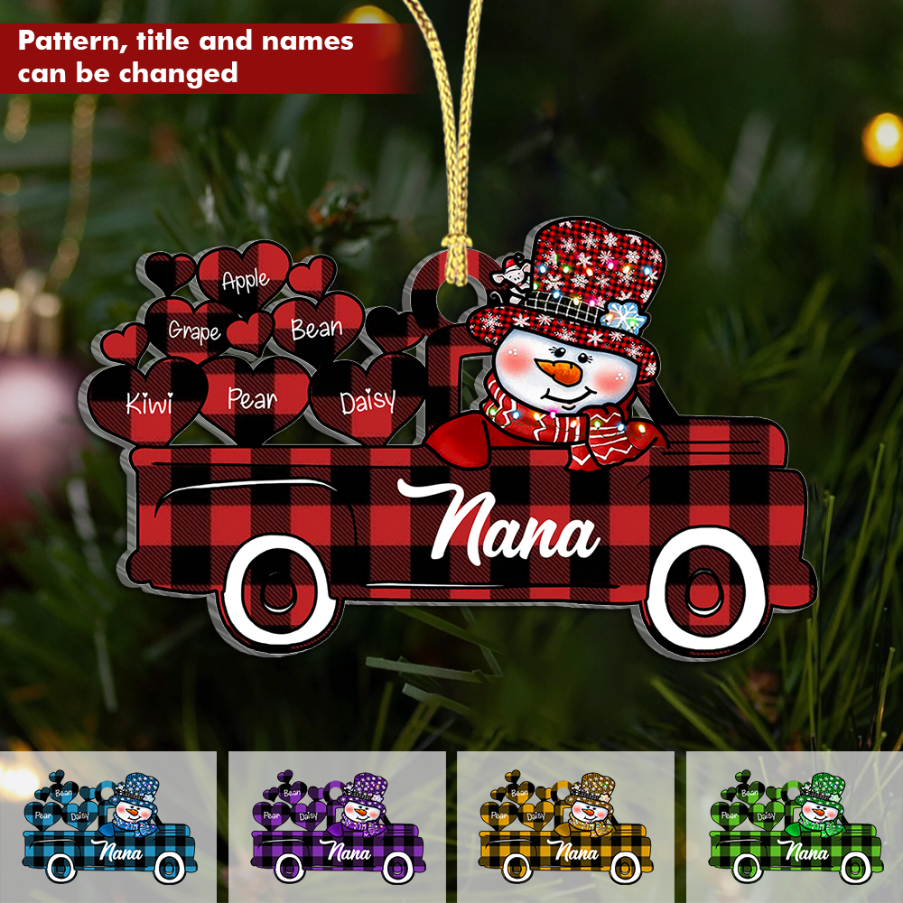 Personalized Christmas Truck Heart Grandkids Printed Acrylic Ornament, Christmas Gift For Grandma