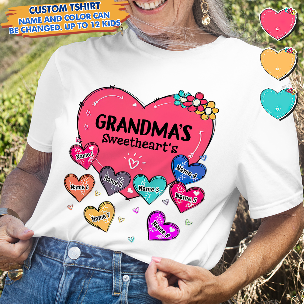 Personalized Flower Grandma Mom Sweet Hearts Custom Kids T-shirt, Gift For Mother's Day