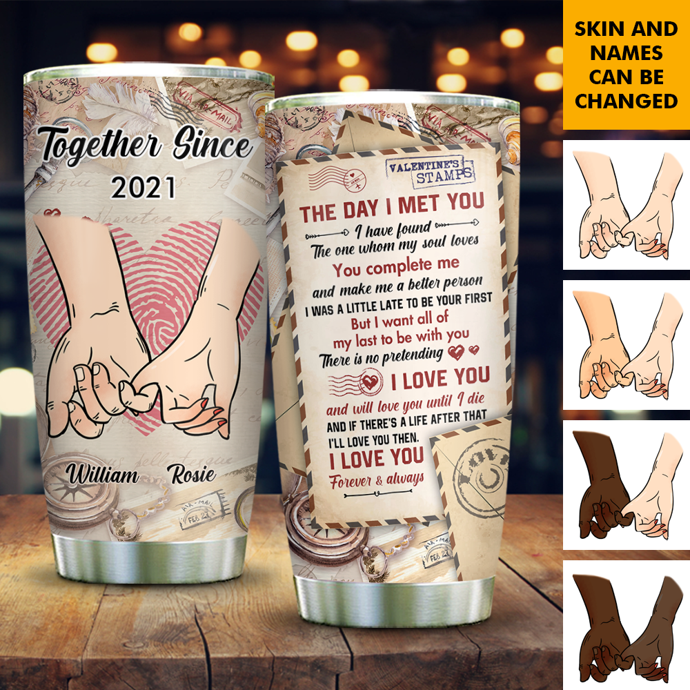 Personalized Hand In Hand Vintage Love Letter Couple Tumbler, Valentine's Day Gift CHI-YEN