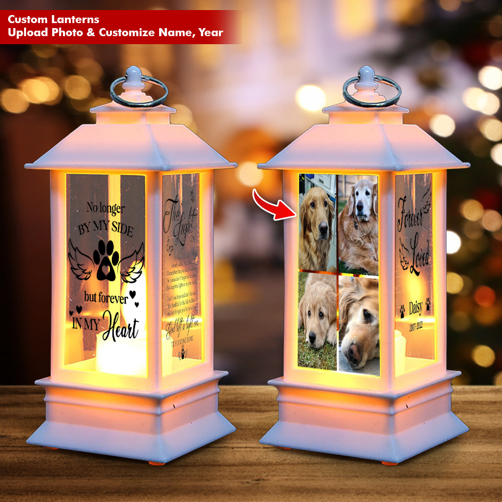 Custom No Longer By My Side Dog Cat Photo Memorial Lantern, Sympathy Gift