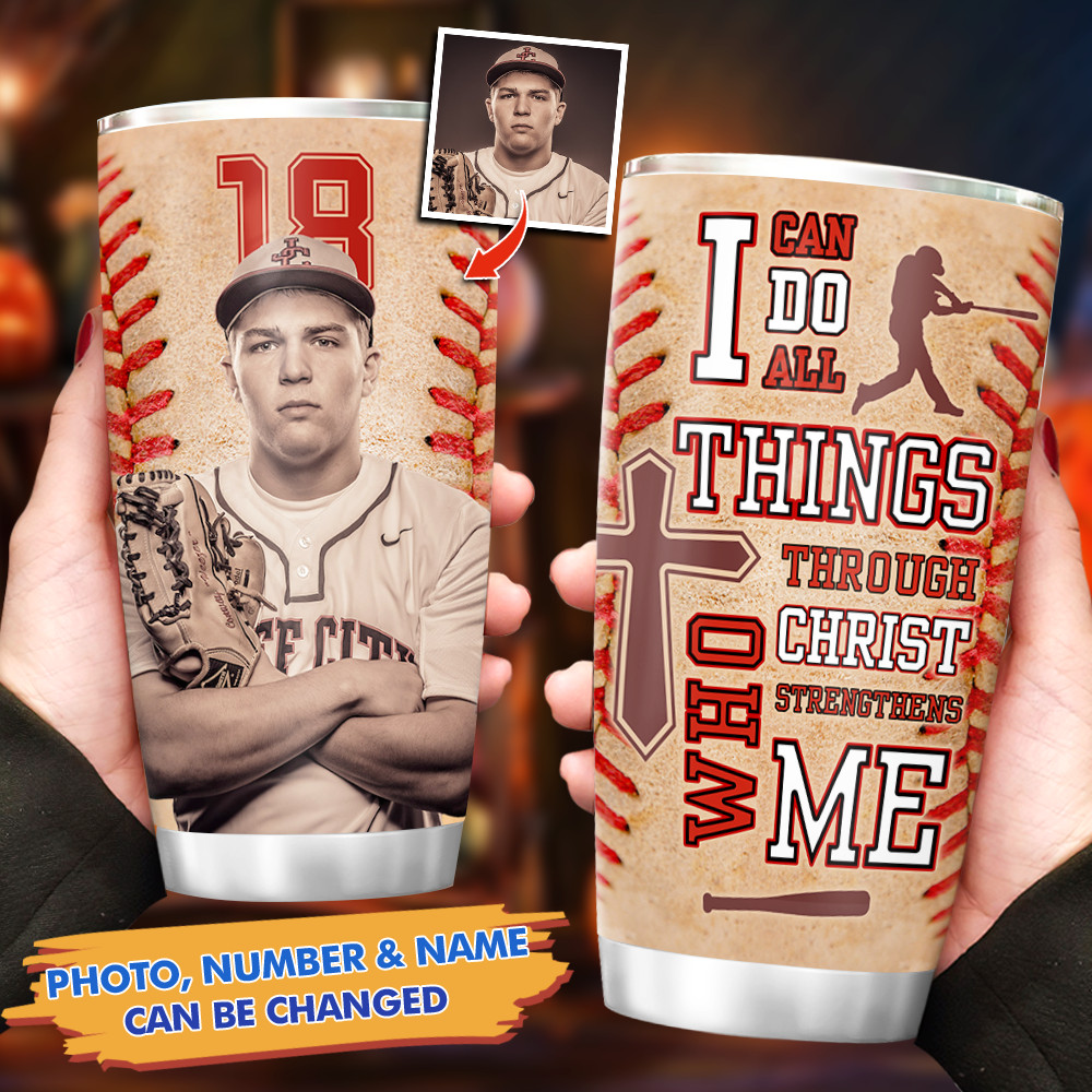 Personalized Upload Photo Baseball Tumbler, Gift For Baseball Lover