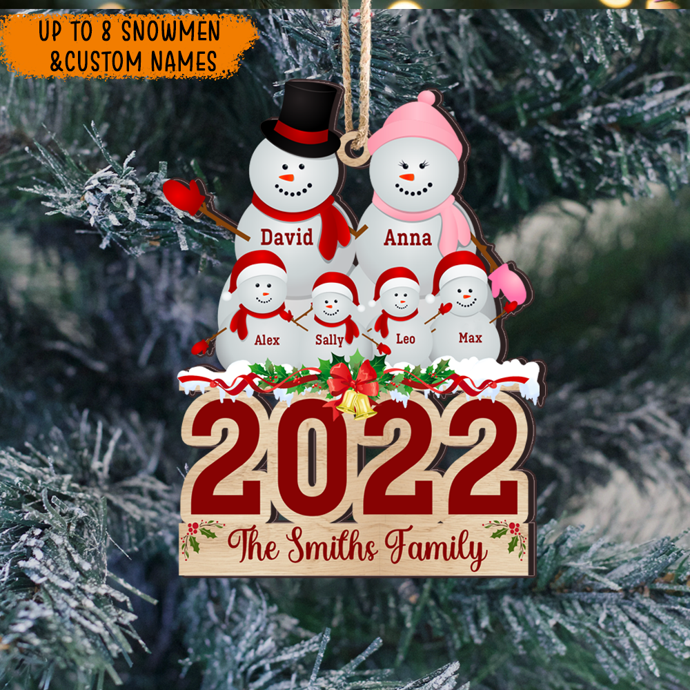 Personalized 2022 Snowman Family Gift Printed Acrylic Ornament, Customized Holiday Ornament DUNG-DIEP