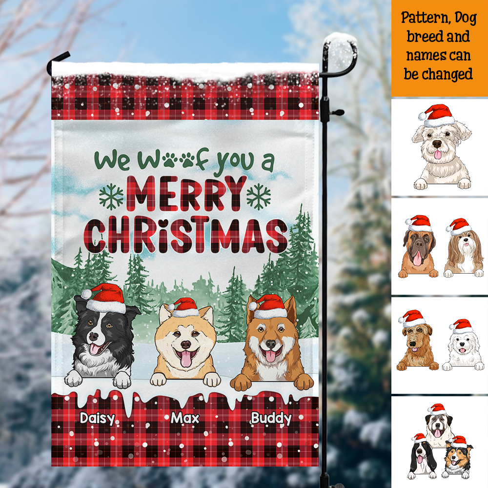 Personalized Christmas Pattern We Woof You Dog Flag, House Decor CHI-YEN