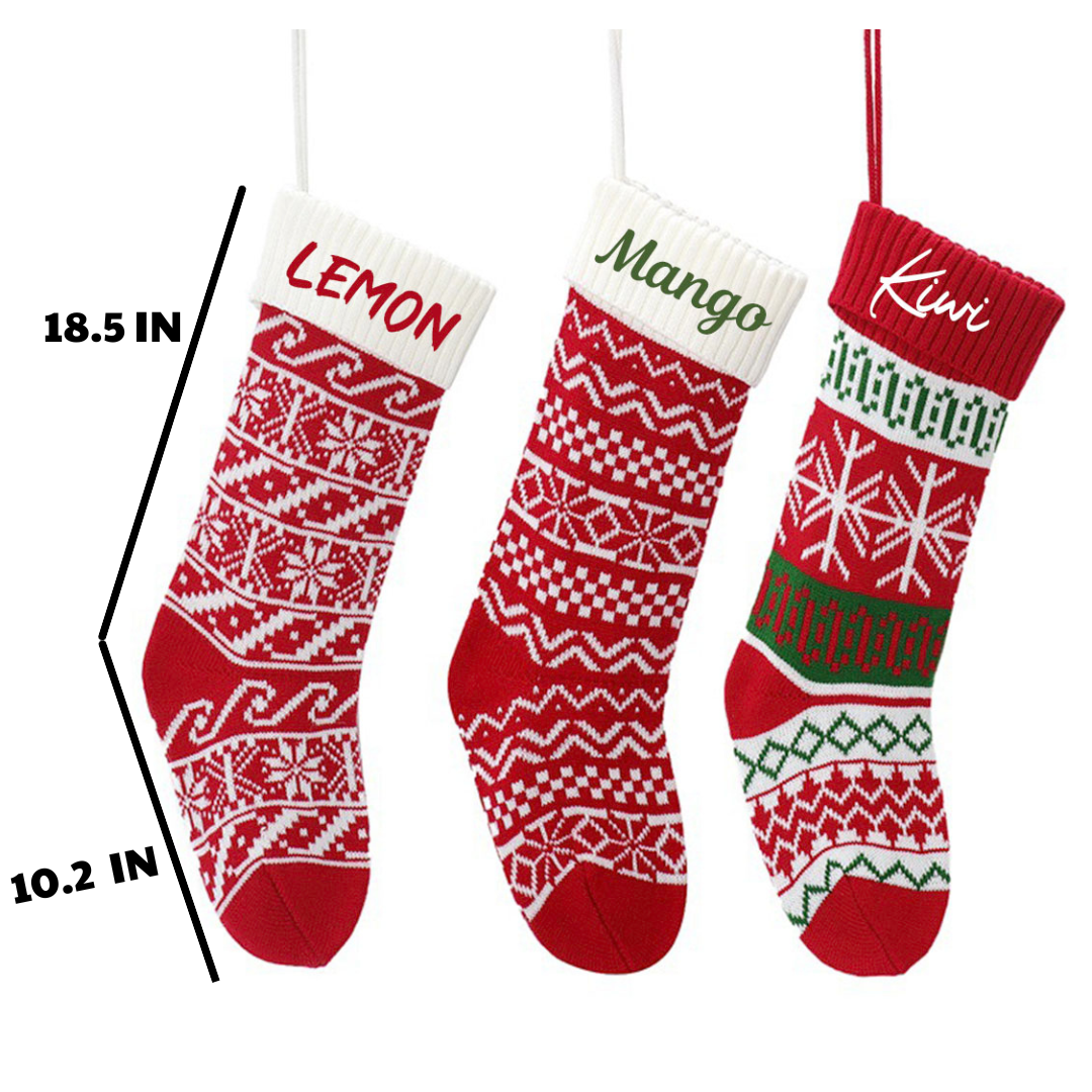 Personalized Embroidered Christmas Stocking V3- Christmas Gift For Family - Red And Green Wool Socks