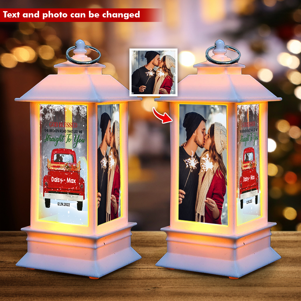 Personalized Go Blessed The Broken Road Red Truck Christmas Couple Lantern, Love Gift For Couple CHI-YEN