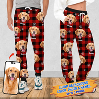 Thumbnail for Pet Photo With Name Multicolor Buffalo Plaid Sweatpants, Custom Gift For Men and Women Dung- Yen