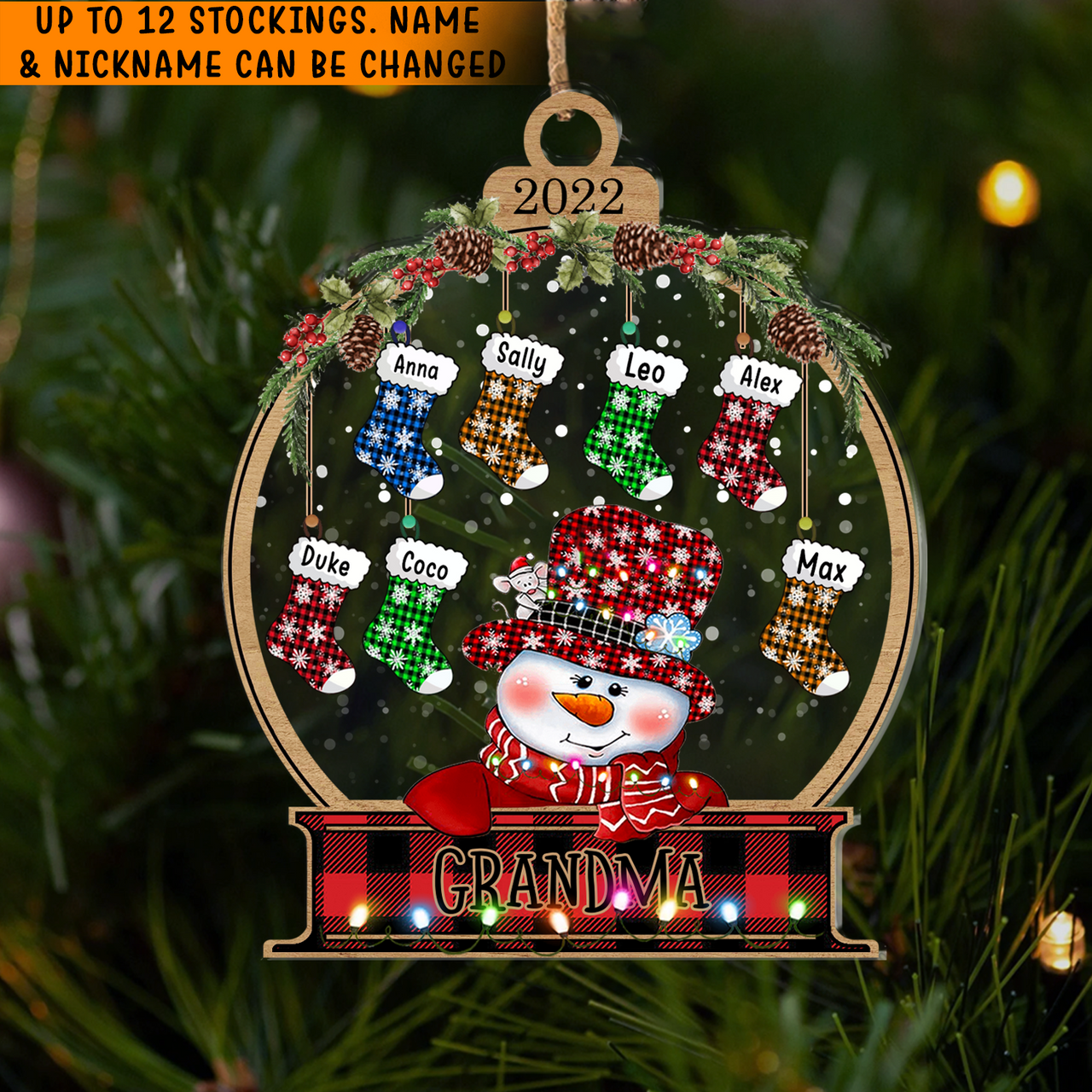 Personalized Snowman Grandma Grandkids Stockings Printed Acrylic Ornament, Gift For Grandma Nana Mommy Aunt